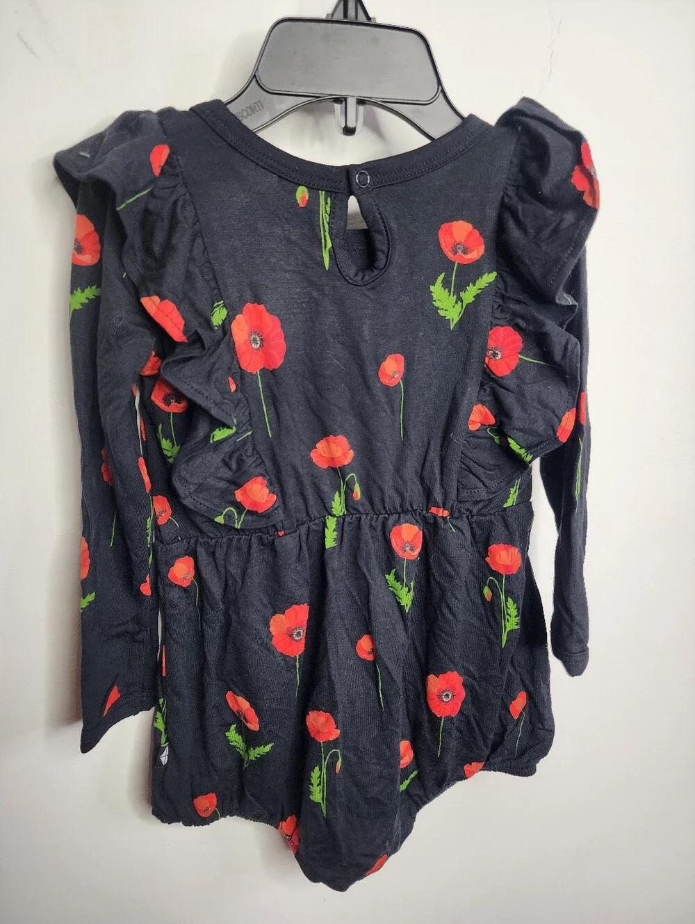 Kyte BABY Black Red Poppy Ruffle Long Sleeve Bodysuit Midnight Poppy